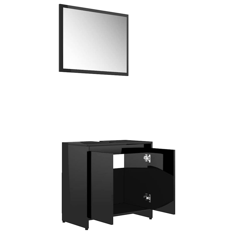 Bathroom Furniture Set High Gloss Black Engineered Wood