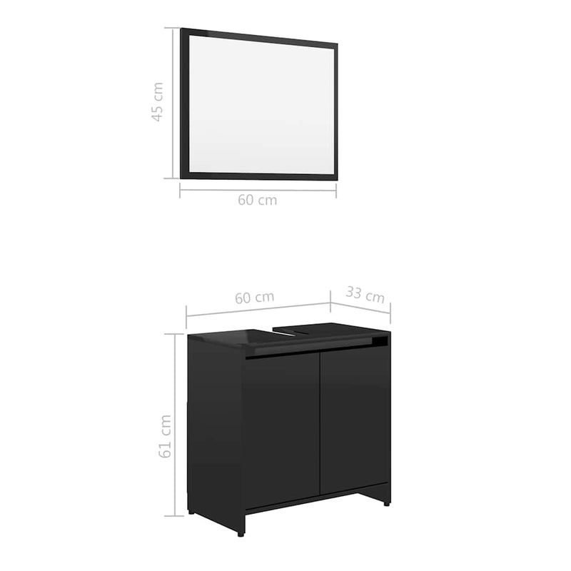 Bathroom Furniture Set High Gloss Black Engineered Wood