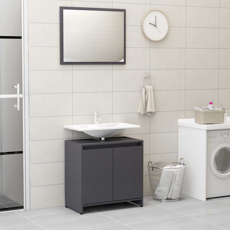 Bathroom Furniture Set High Gloss Grey Engineered Wood