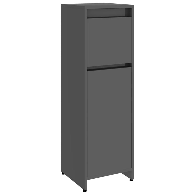 Bathroom Cabinet High Gloss Grey 30x30x95 cm Engineered Wood