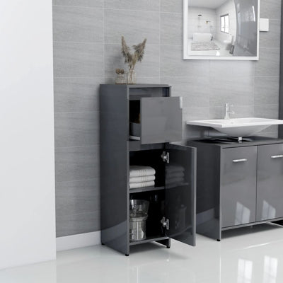 Bathroom Cabinet High Gloss Grey 30x30x95 cm Engineered Wood