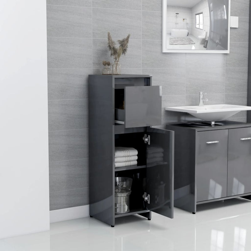 Bathroom Cabinet High Gloss Grey 30x30x95 cm Engineered Wood