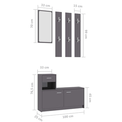 Hallway Unit High Gloss Grey 100x25x76.5 cm Engineered Wood