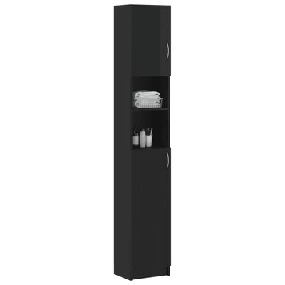 Bathroom Cabinet High Gloss Black 32x25.5x190 cm Engineered Wood