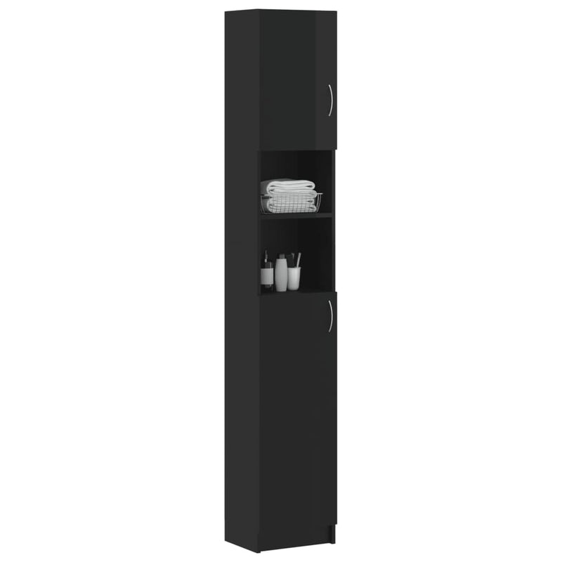 Bathroom Cabinet High Gloss Black 32x25.5x190 cm Engineered Wood