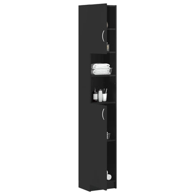 Bathroom Cabinet High Gloss Black 32x25.5x190 cm Engineered Wood