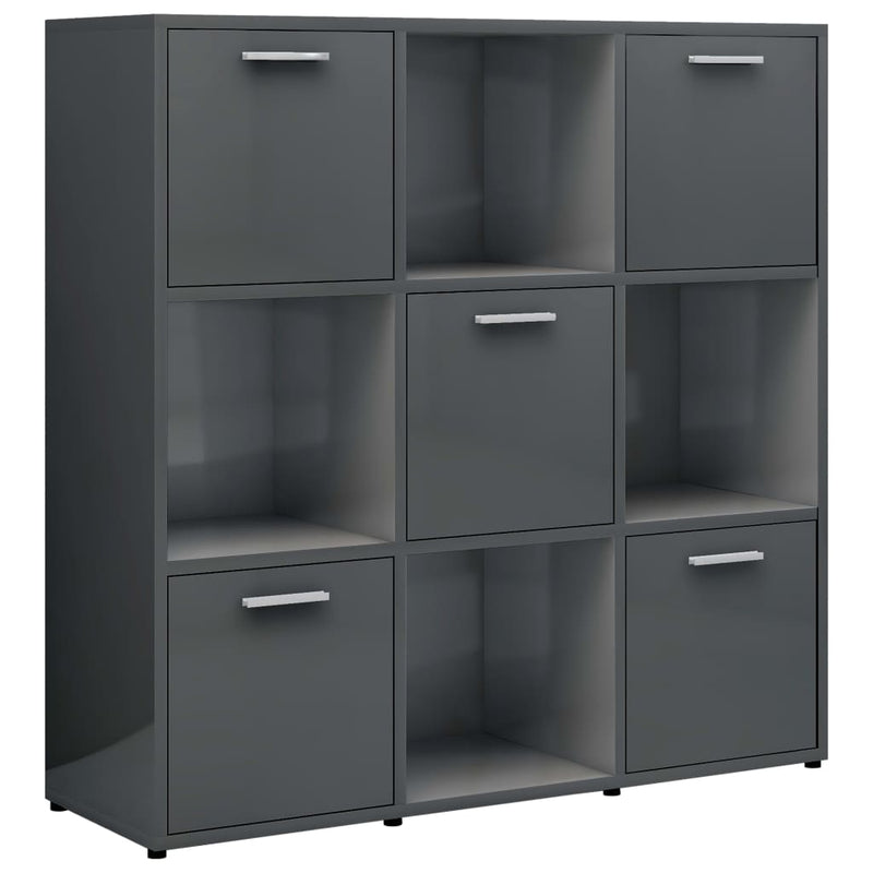 Book Cabinet High Gloss Grey 90x30x90 cm Engineered Wood