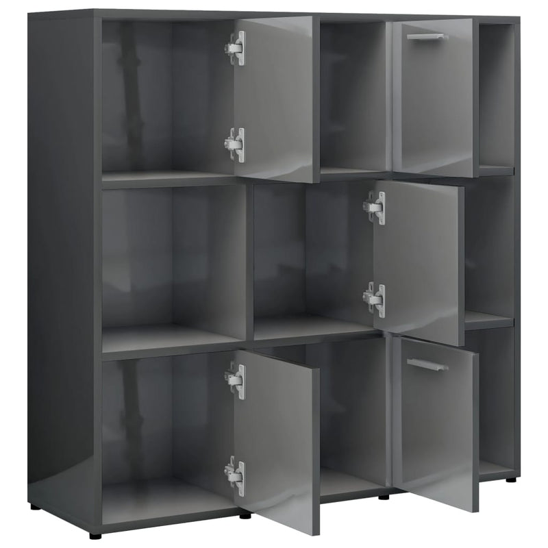 Book Cabinet High Gloss Grey 90x30x90 cm Engineered Wood