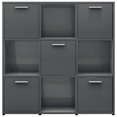 Book Cabinet High Gloss Grey 90x30x90 cm Engineered Wood