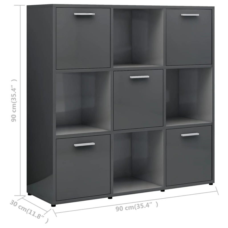 Book Cabinet High Gloss Grey 90x30x90 cm Engineered Wood