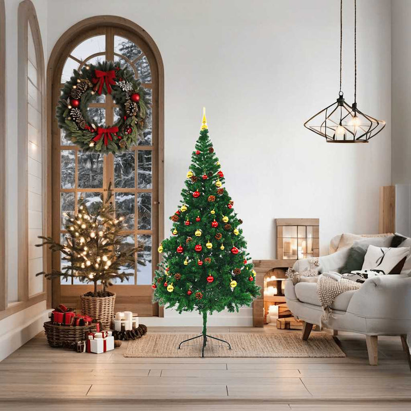 Artificial Pre-lit Christmas Tree with Baubles Green 180 cm