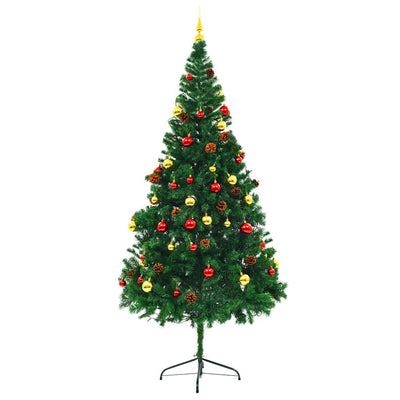 Artificial Pre-lit Christmas Tree with Baubles Green 210 cm