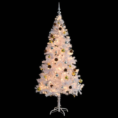 Artificial Pre-lit Christmas Tree with Baubles White 180 cm