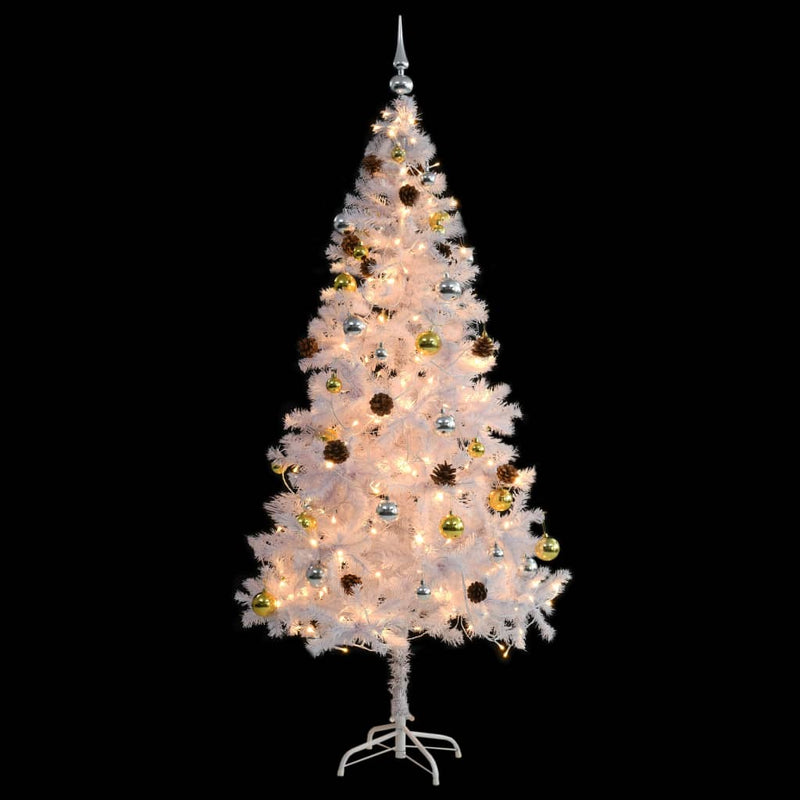 Artificial Pre-lit Christmas Tree with Baubles White 180 cm