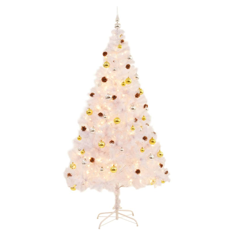 Artificial Pre-lit Christmas Tree with Baubles White 210 cm