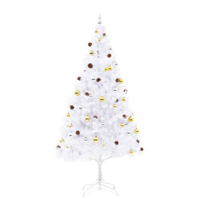 Artificial Pre-lit Christmas Tree with Baubles White 210 cm