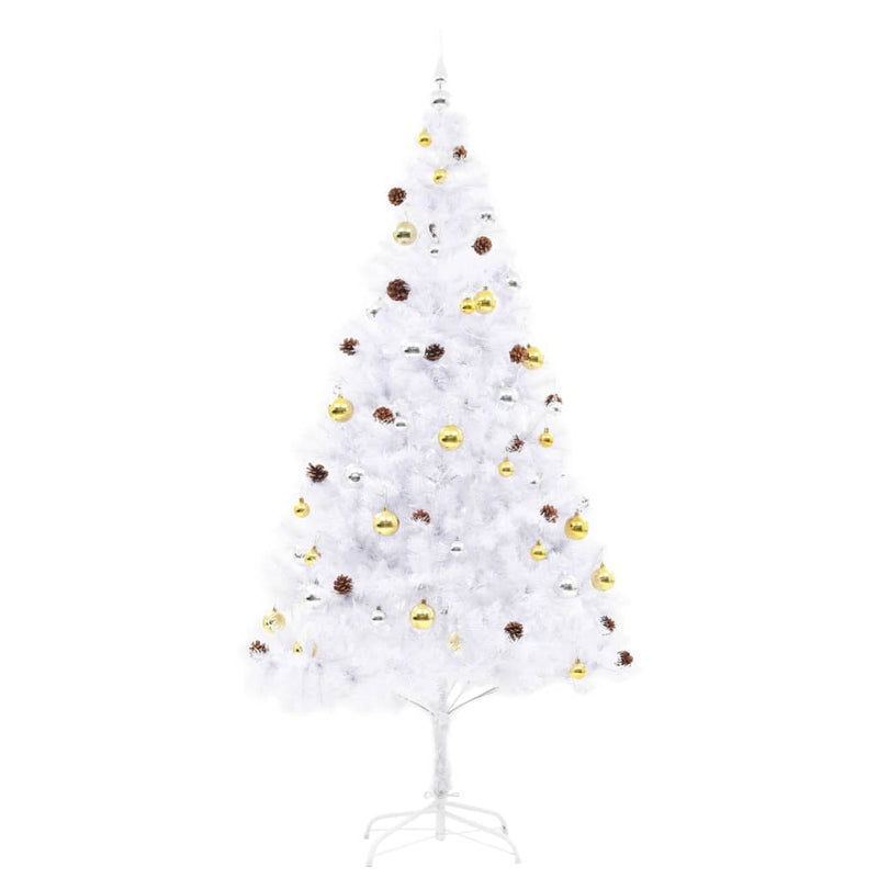 Artificial Pre-lit Christmas Tree with Baubles White 210 cm