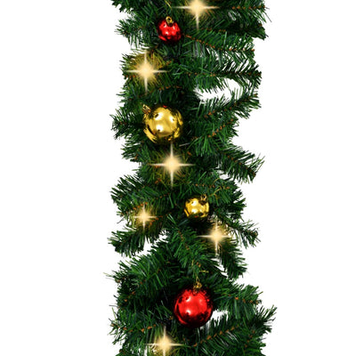 Christmas Garland with Baubles and LED Lights Green 10 m PVC