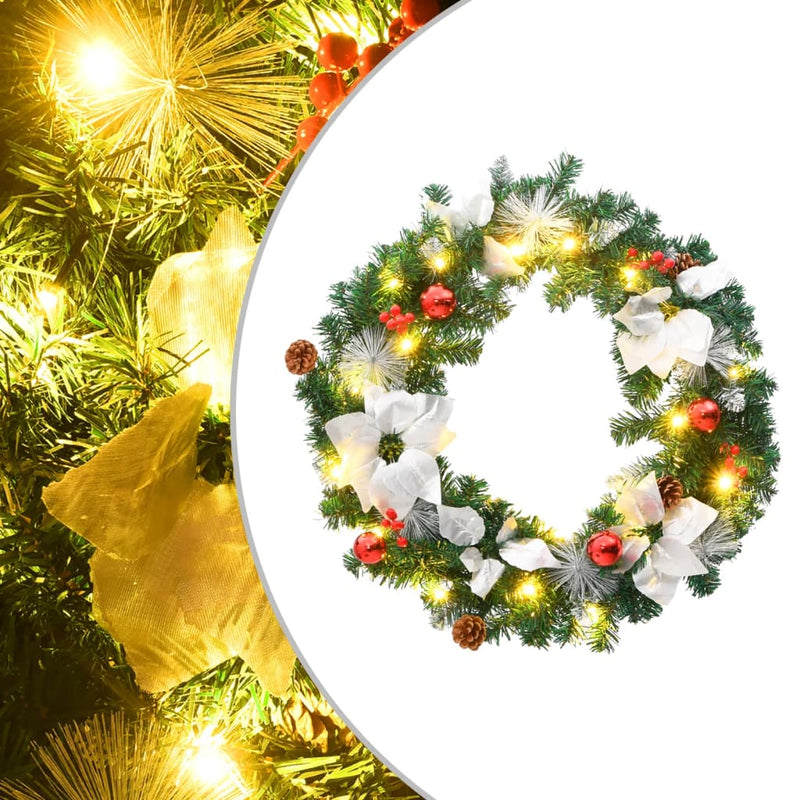 Christmas Wreath with LED Lights Green 60 cm PVC