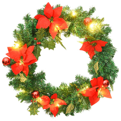 Christmas Wreath with LED Lights Green 60 cm PVC