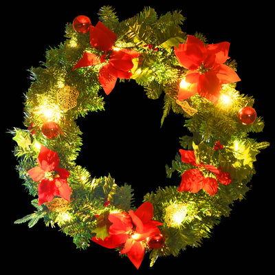 Christmas Wreath with LED Lights Green 60 cm PVC