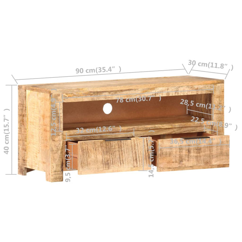 TV Cabinet 90x30x40 cm Solid Rough Mango Wood