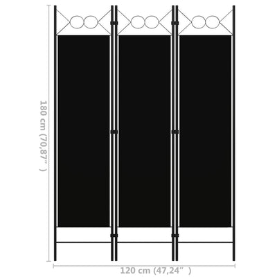 3-Panel Room Divider Black 120x180 cm