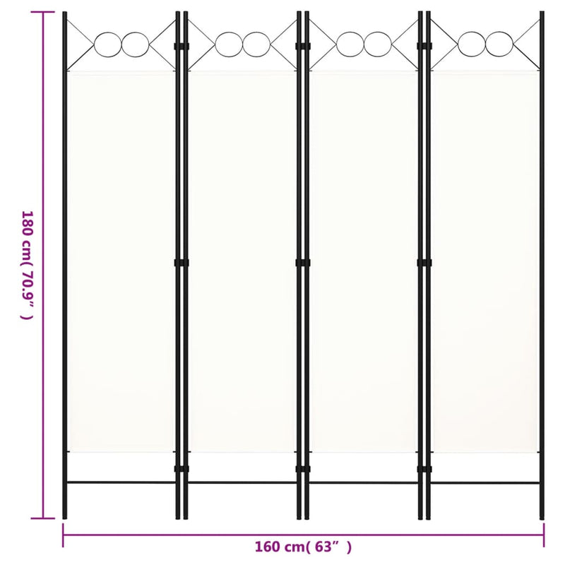 4-Panel Room Divider White 160x180 cm