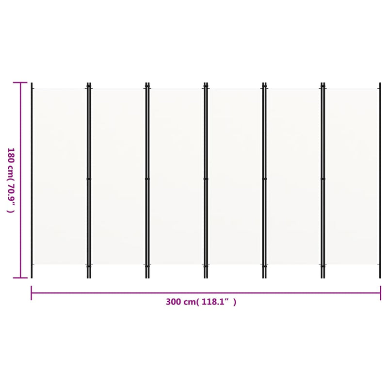 6-Panel Room Divider White 300x180 cm