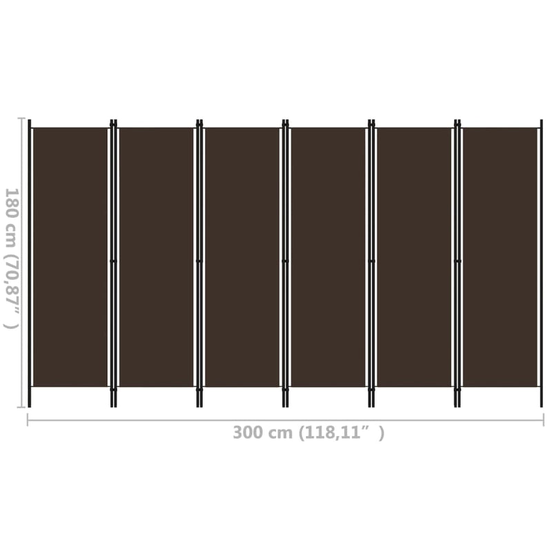 6-Panel Room Divider Brown 300x180 cm