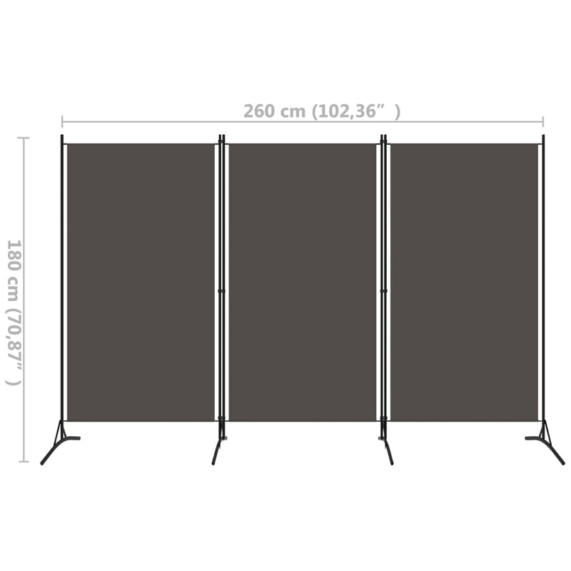 3-Panel Room Divider Anthracite 260x180 cm