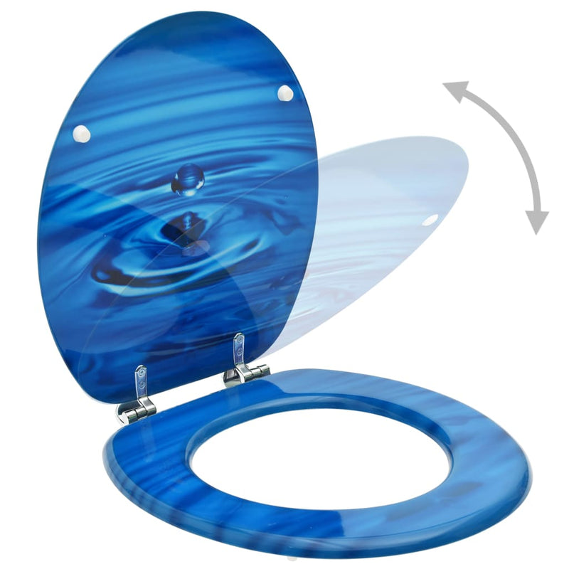 WC Toilet Seat with Lid MDF Blue Water Drop Design