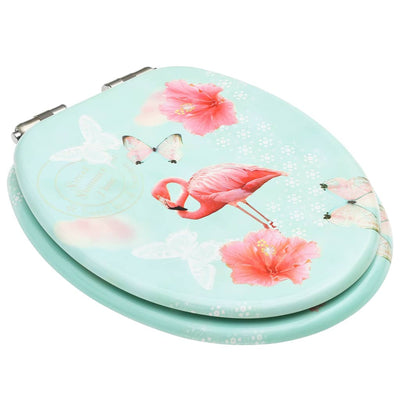 WC Toilet Seat with Soft Close Lid MDF Flamingo Design