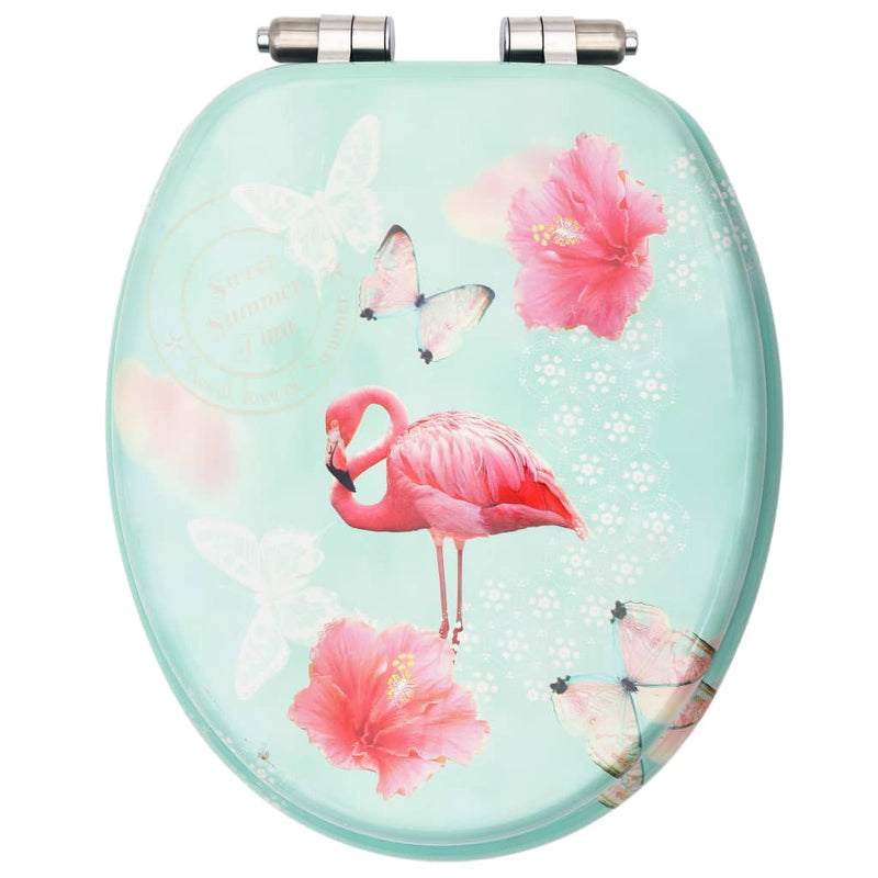 WC Toilet Seat with Soft Close Lid MDF Flamingo Design