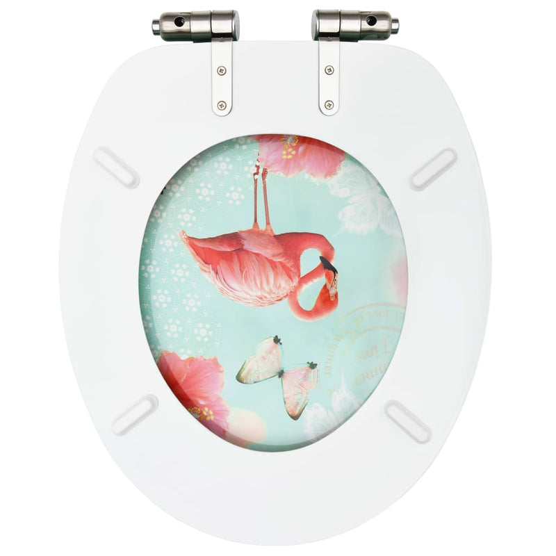 WC Toilet Seat with Soft Close Lid MDF Flamingo Design