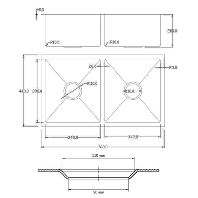 Handmade Kitchen Sink with Overflow Hole Stainless Steel