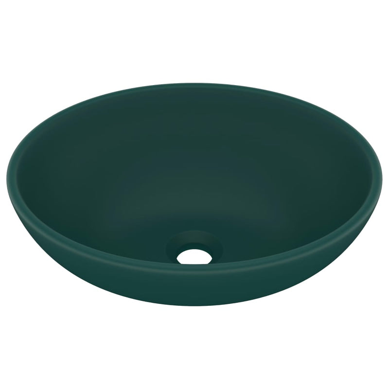 Luxury Basin Oval-shaped Matt Dark Green 40x33 cm Ceramic