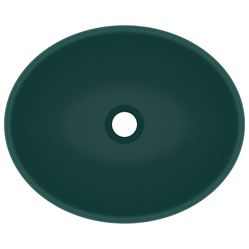 Luxury Basin Oval-shaped Matt Dark Green 40x33 cm Ceramic