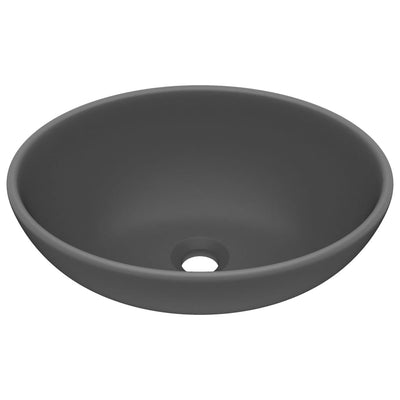 Luxury Basin Oval-shaped Matt Dark Grey 40x33 cm Ceramic