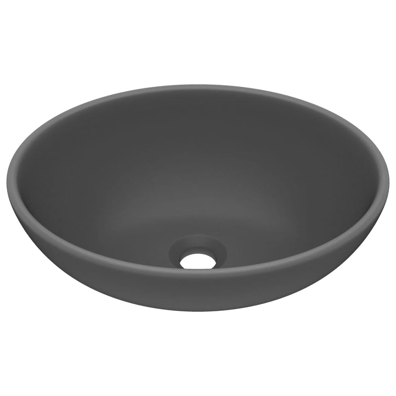 Luxury Basin Oval-shaped Matt Dark Grey 40x33 cm Ceramic