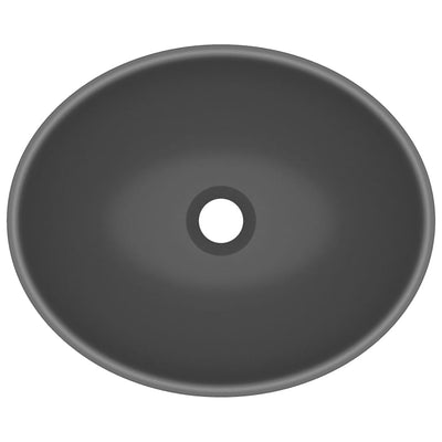 Luxury Basin Oval-shaped Matt Dark Grey 40x33 cm Ceramic