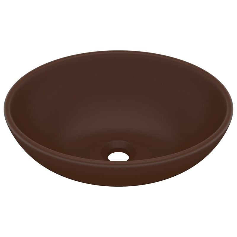 Luxury Basin Oval-shaped Matt Dark Brown 40x33 cm Ceramic