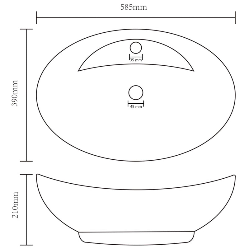 Luxury Basin Overflow Oval Matt Black 58.5x39 cm Ceramic