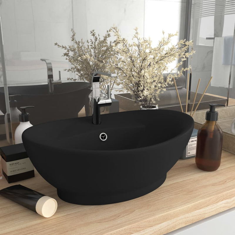 Luxury Basin Overflow Oval Matt Black 58.5x39 cm Ceramic