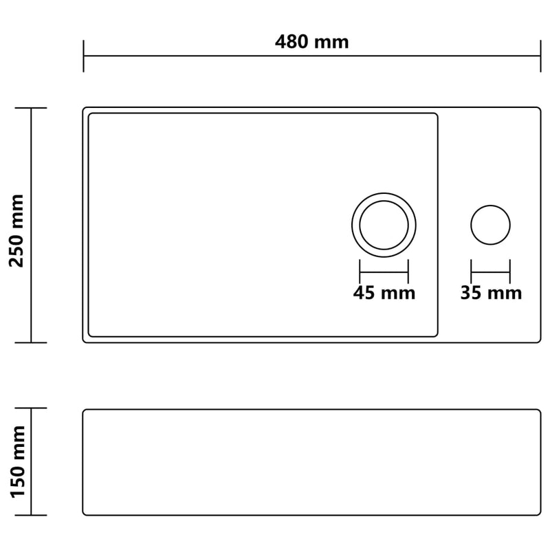 Bathroom Sink with Overflow Ceramic Matt Black