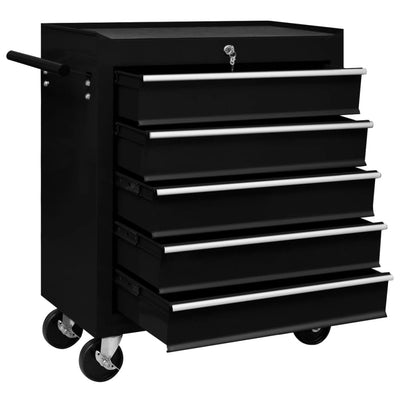 Workshop Tool Trolley with 5 Drawers Black