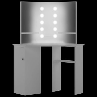 Corner Dressing Table Make-up Table with LED Light White