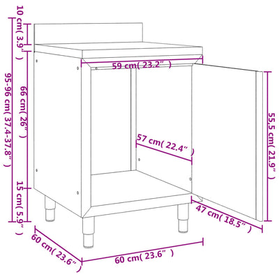 Commercial Work Table with Cabinet 60x60x96 cm Stainless Steel