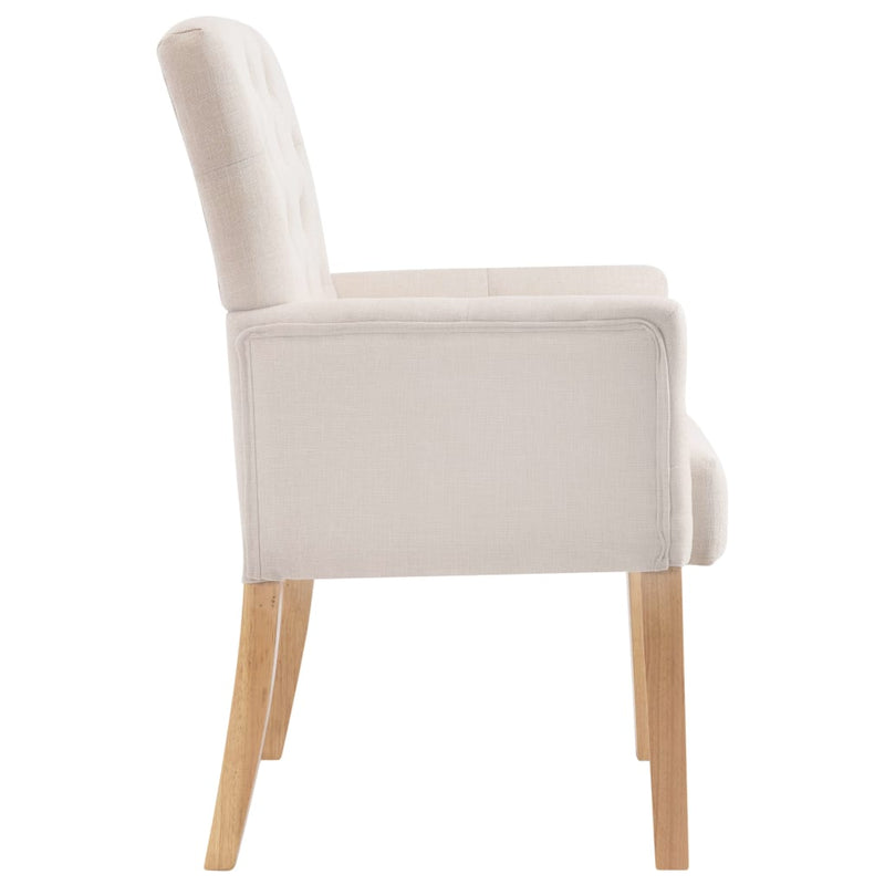 Dining Chair with Armrests Beige Fabric