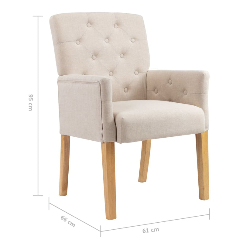 Dining Chair with Armrests Beige Fabric